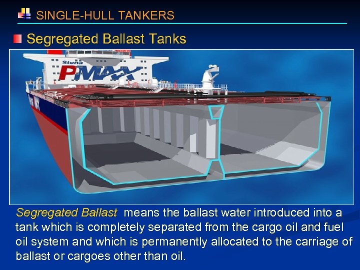  SINGLE-HULL TANKERS Segregated Ballast Tanks Segregated Ballast means the ballast water introduced into