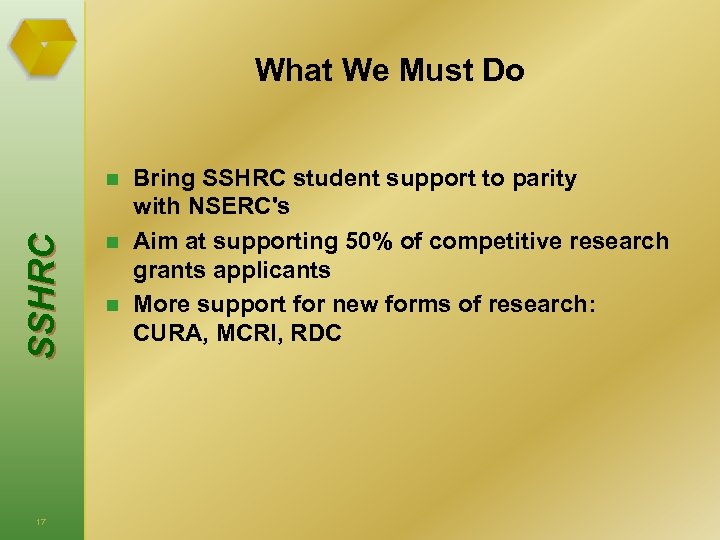 What We Must Do S S HRC n 17 n n Bring SSHRC student