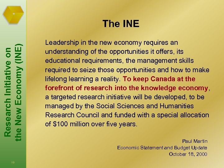 Research Initiative on the New Economy (INE) The INE Leadership in the new economy