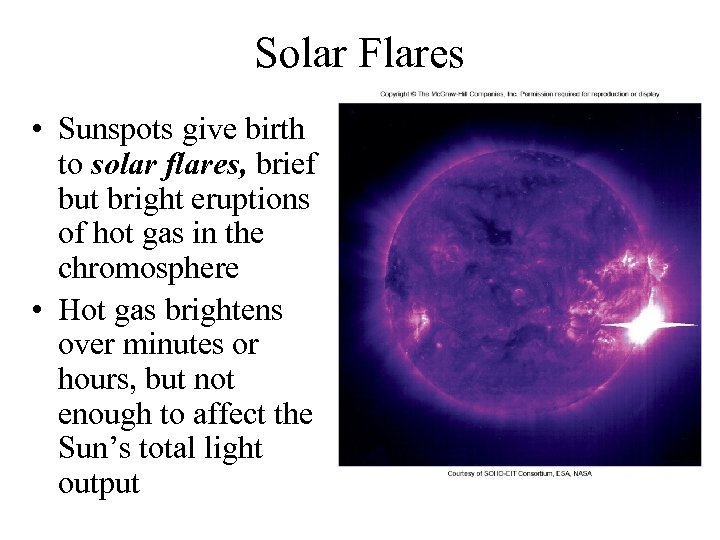 Solar Flares • Sunspots give birth to solar flares, brief but bright eruptions of