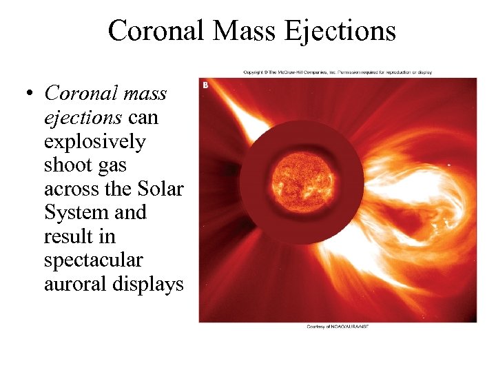 Coronal Mass Ejections • Coronal mass ejections can explosively shoot gas across the Solar