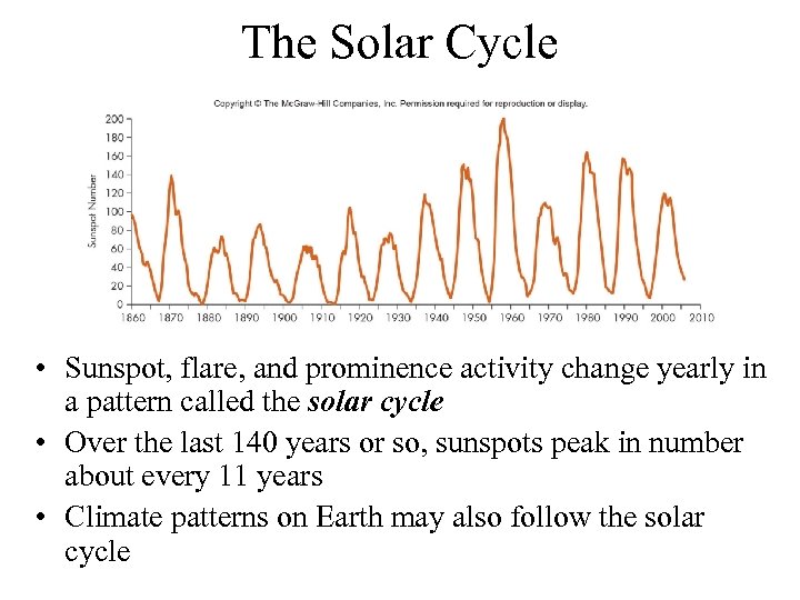 The Solar Cycle • Sunspot, flare, and prominence activity change yearly in a pattern