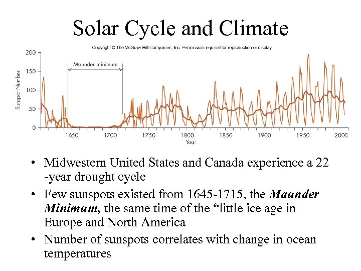 Solar Cycle and Climate • Midwestern United States and Canada experience a 22 -year