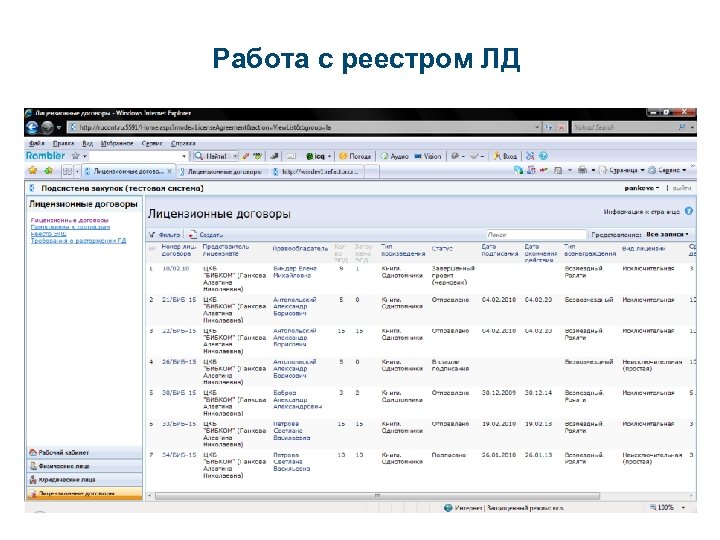 Работа с реестром ЛД 