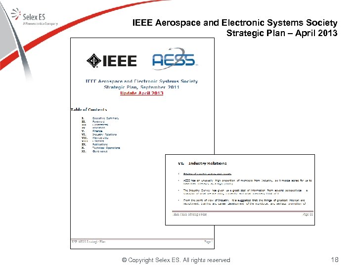 IEEE Aerospace and Electronic Systems Society Strategic Plan – April 2013 © Copyright Selex