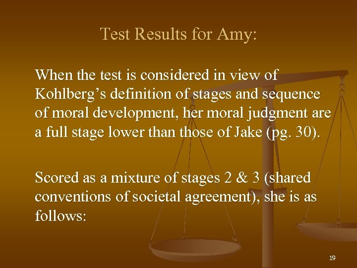 Test Results for Amy: When the test is considered in view of Kohlberg’s definition