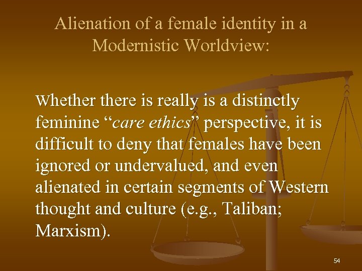 Alienation of a female identity in a Modernistic Worldview: Whethere is really is a