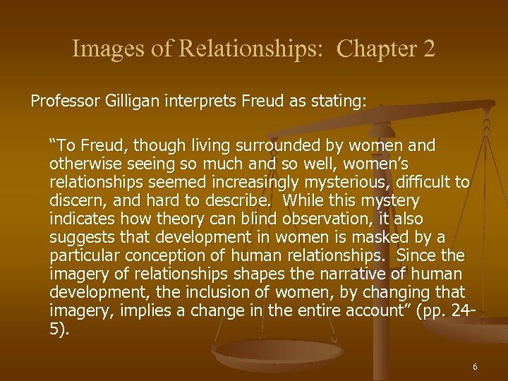 Images of Relationships: Chapter 2 Professor Gilligan interprets Freud as stating: “To Freud, though