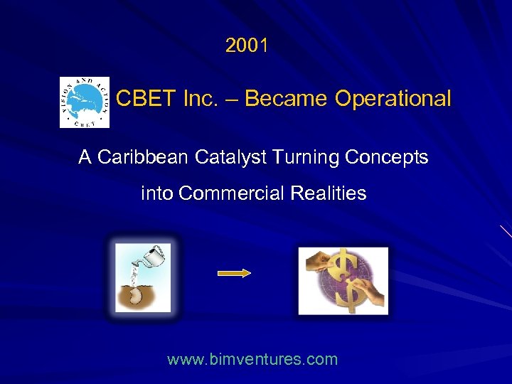 2001 CBET Inc. – Became Operational A Caribbean Catalyst Turning Concepts into Commercial Realities