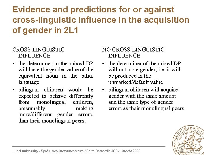 Evidence and predictions for or against cross-linguistic influence in the acquisition of gender in
