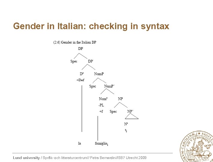Gender in Italian: checking in syntax Lund university / Språk- och litteraturcentrum// Petra Bernardini/ISB