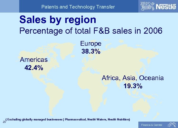 Patents and Technology Transfer Sales by region Percentage of total F&B sales in 2006