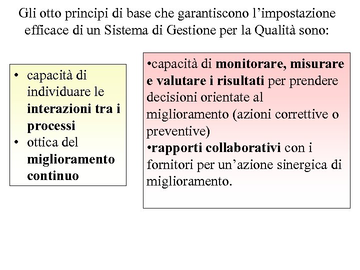 Gli otto principi di base che garantiscono l’impostazione efficace di un Sistema di Gestione
