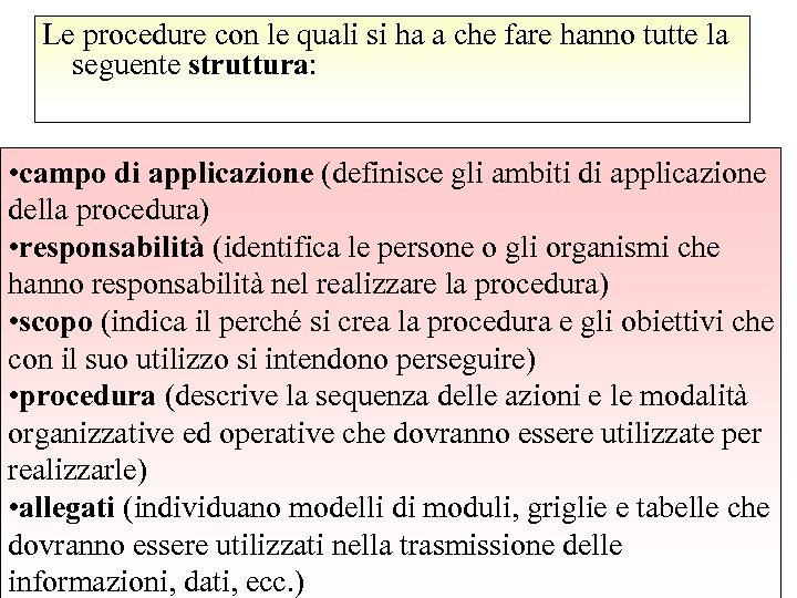Le procedure con le quali si ha a che fare hanno tutte la seguente
