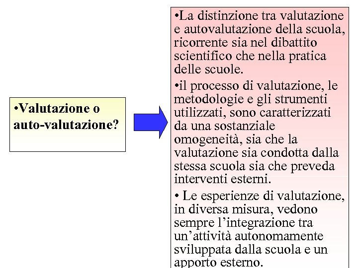  • Valutazione o auto-valutazione? • La distinzione tra valutazione e autovalutazione della scuola,