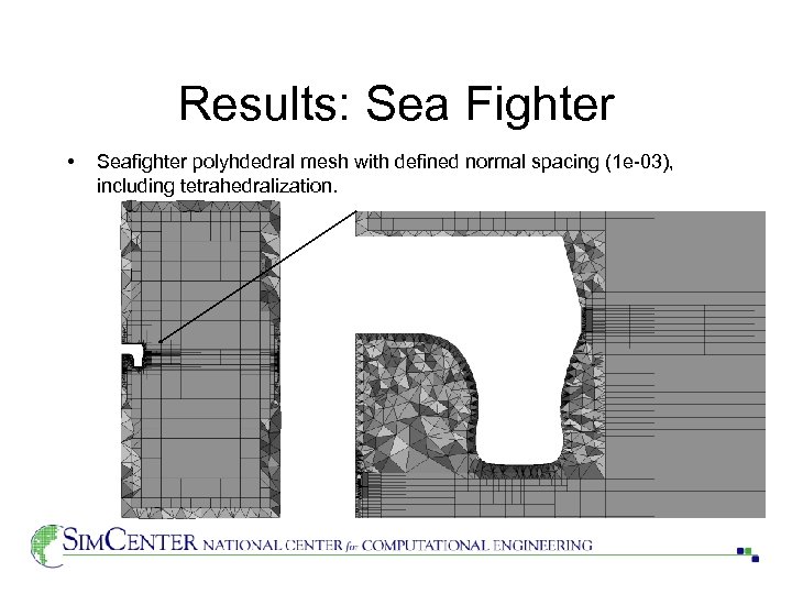 Results: Sea Fighter • Seafighter polyhdedral mesh with defined normal spacing (1 e-03), including