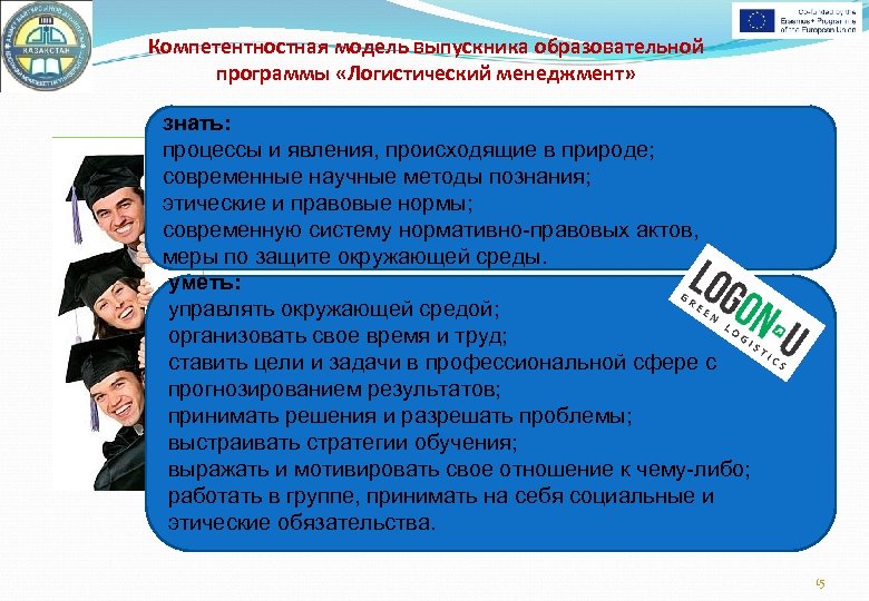 Компетентностная модель выпускника образовательной программы «Логистический менеджмент» знать: процессы и явления, происходящие в природе;