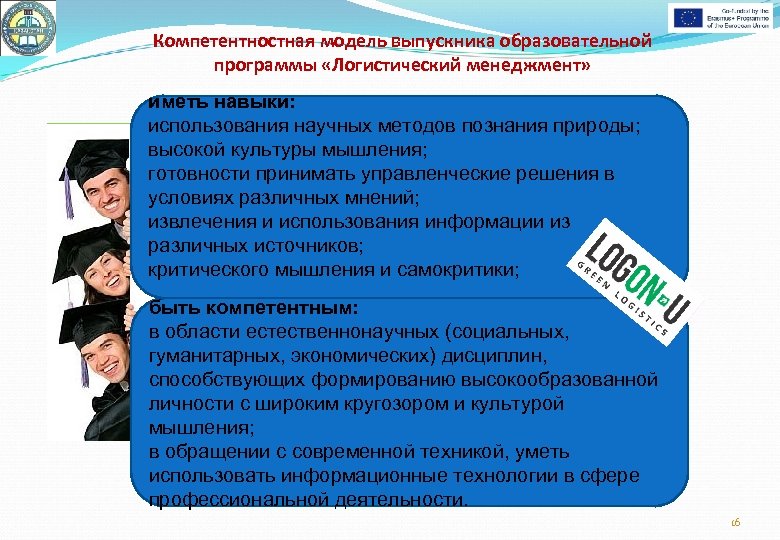 Компетентностная модель выпускника образовательной программы «Логистический менеджмент» иметь навыки: использования научных методов познания природы;