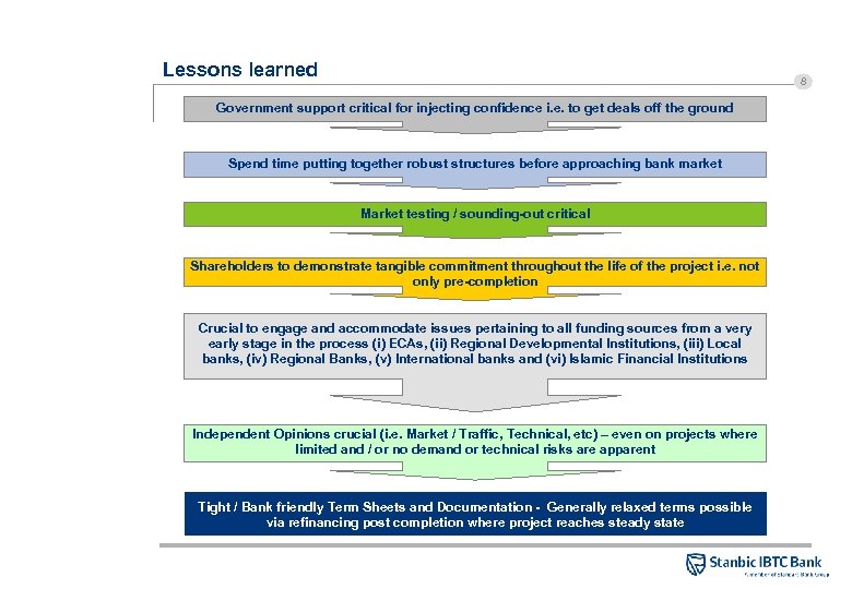 Lessons learned 8 Government support critical for injecting confidence i. e. to get deals