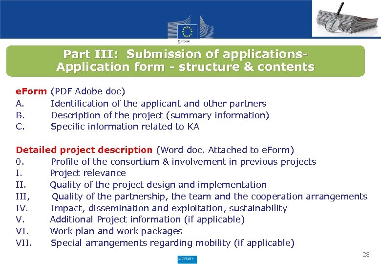 Part III: Submission of applications- Application form - structure & contents e. Form (PDF