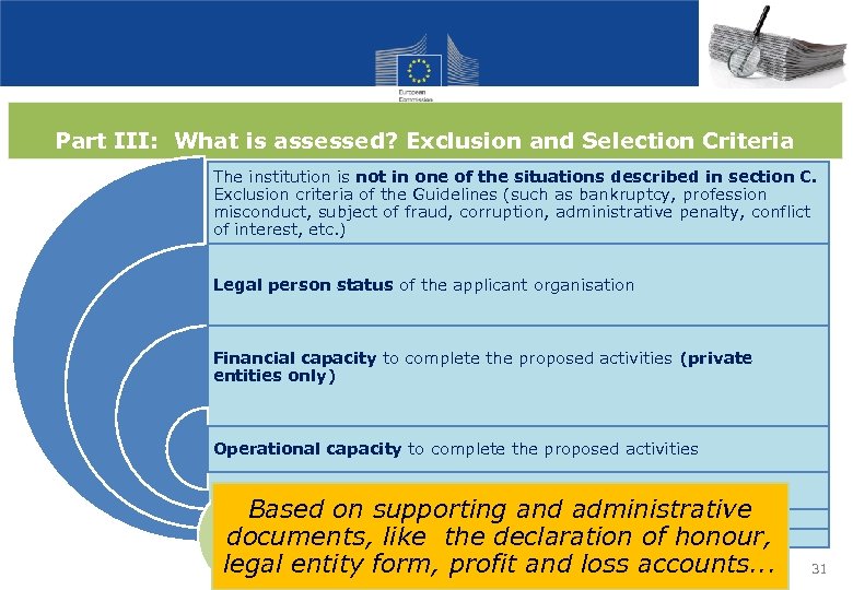 Part III: What is assessed? Exclusion and Selection Criteria The institution is not in