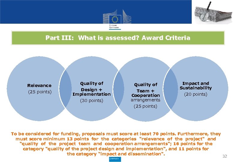 Part III: What is assessed? Award Criteria Relevance (25 points) Quality of Design +