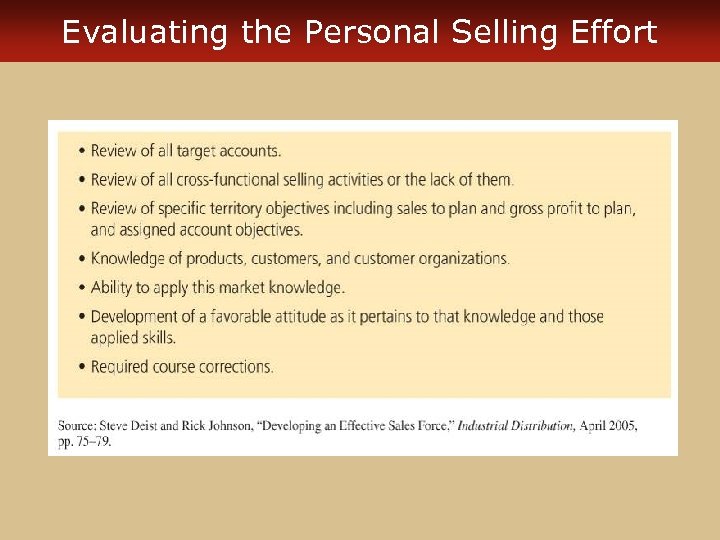 Evaluating the Personal Selling Effort 