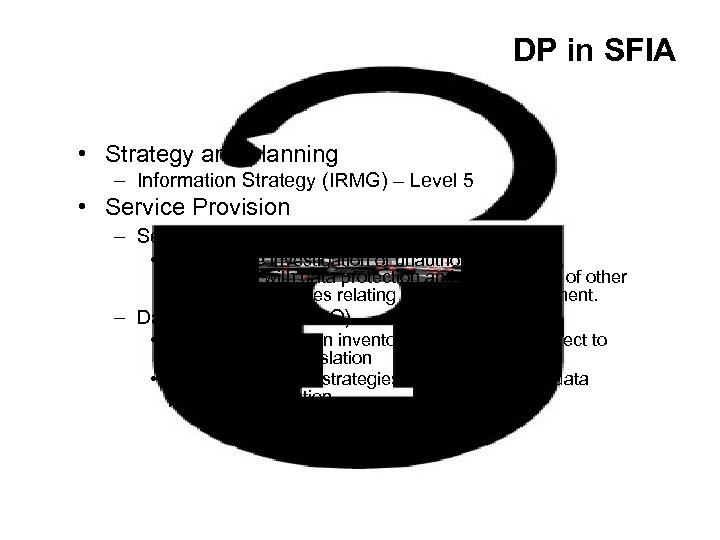 DP in SFIA • Strategy and planning – Information Strategy (IRMG) – Level 5