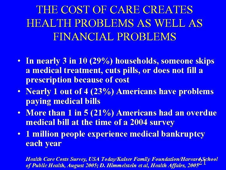 THE COST OF CARE CREATES HEALTH PROBLEMS AS WELL AS FINANCIAL PROBLEMS • In