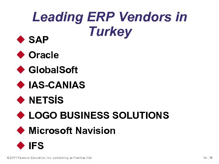 Leading ERP Vendors in Turkey u SAP u Oracle u Global. Soft u IAS-CANIAS