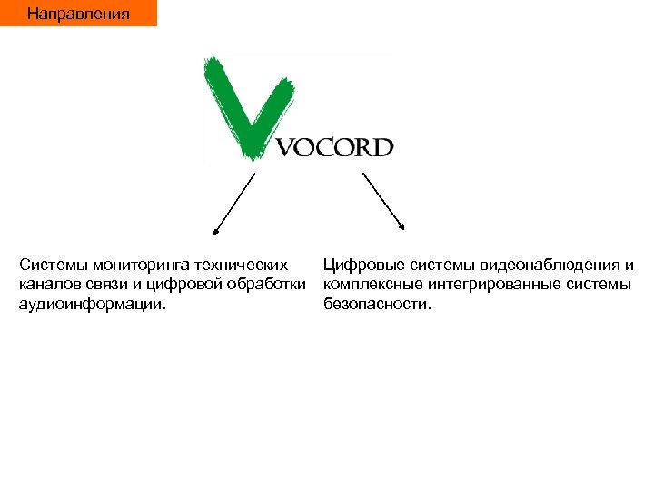 Направления Системы мониторинга технических Цифровые системы видеонаблюдения и каналов связи и цифровой обработки комплексные