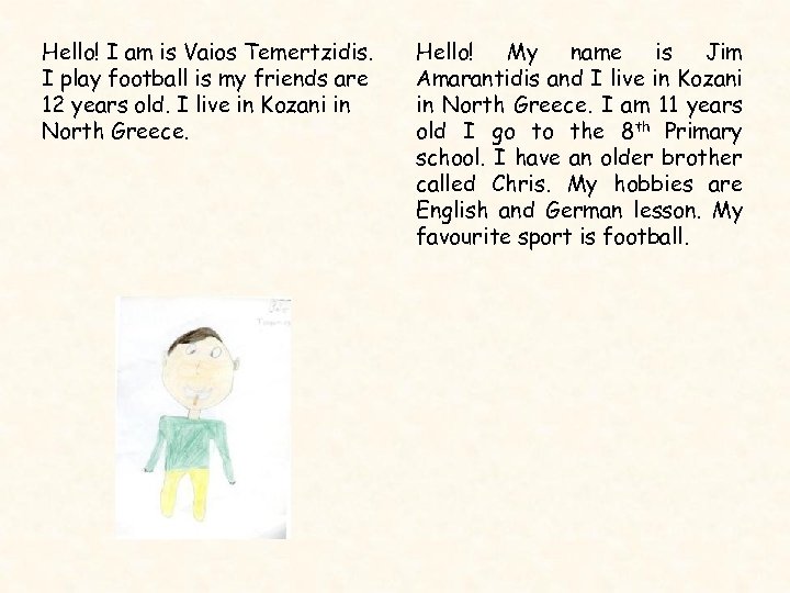 Hello! I am is Vaios Temertzidis. I play football is my friends are 12