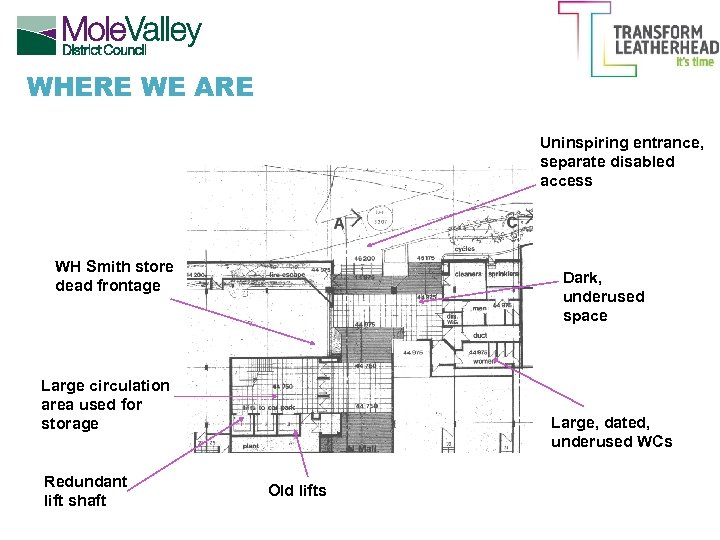 WHERE WE ARE Uninspiring entrance, separate disabled access WH Smith store dead frontage Dark,
