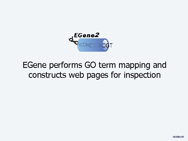 2 EGene performs GO term mapping and constructs web pages for inspection AG-ICB-USP 