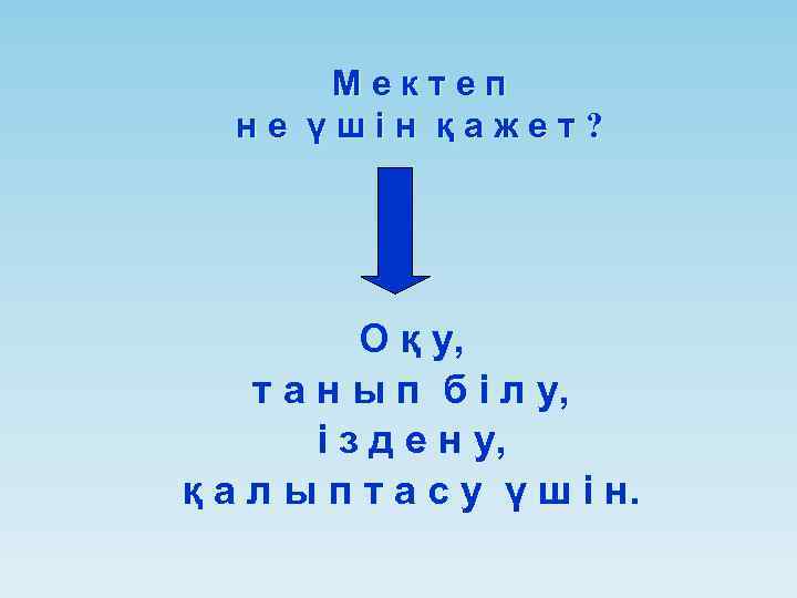 Мектеп не үшін қажет? О қ у, т а н ы п б і