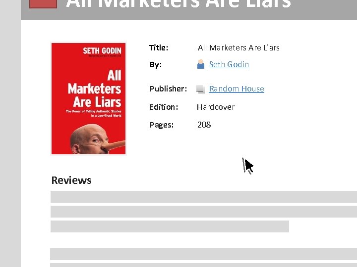 All Marketers Are Liars Title: All Marketers Are Liars By: Seth Godin Publisher: Random