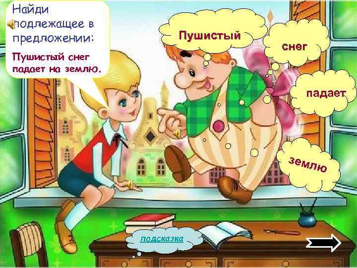 Найди подлежащее в предложении: Пушистый снег падает на землю. снег падает земл ю подсказка