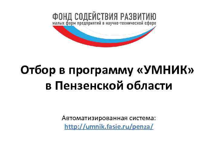 Отбор в программу «УМНИК» в Пензенской области Автоматизированная система: http: //umnik. fasie. ru/penza/ 