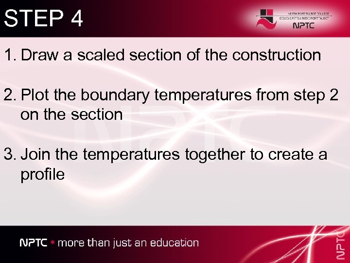 STEP 4 1. Draw a scaled section of the construction 2. Plot the boundary