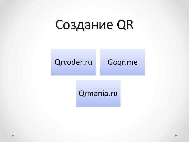 Создание QR Qrcoder. ru Goqr. me Qrmania. ru 