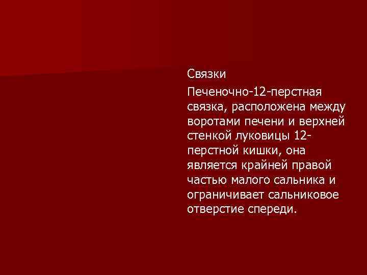Связки Печеночно-12 -перстная связка, расположена между воротами печени и верхней стенкой луковицы 12 перстной