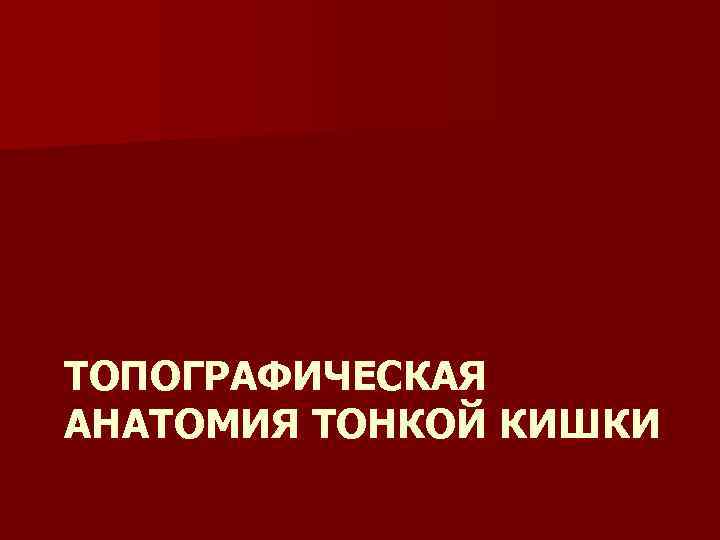 ТОПОГРАФИЧЕСКАЯ АНАТОМИЯ ТОНКОЙ КИШКИ 