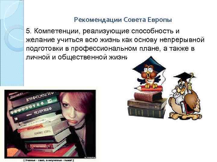 Рекомендации Совета Европы 5. Компетенции, реализующие способность и желание учиться всю жизнь как основу