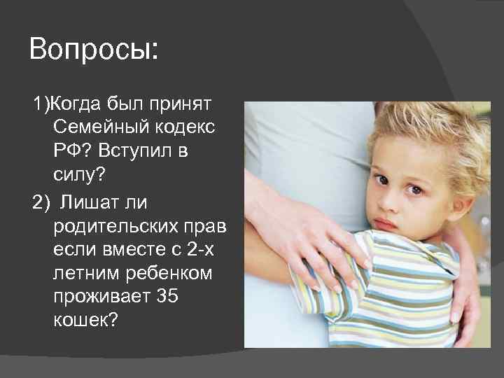 Вопросы: 1)Когда был принят Семейный кодекс РФ? Вступил в силу? 2) Лишат ли родительских