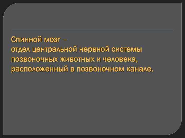 Спинной мозг – отдел центральной нервной системы позвоночных животных и человека, расположенный в позвоночном