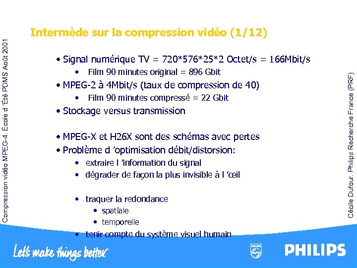  • Film 90 minutes original = 896 Gbit • MPEG-2 à 4 Mbit/s