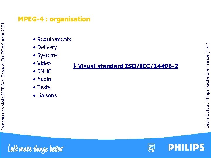  • Requirements • Delivery • Systems • Video } Visual standard ISO/IEC/14496 -2