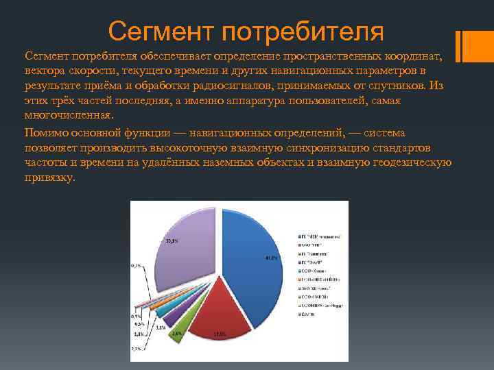 Сегмент потребителя обеспечивает определение пространственных координат, вектора скорости, текущего времени и других навигационных параметров