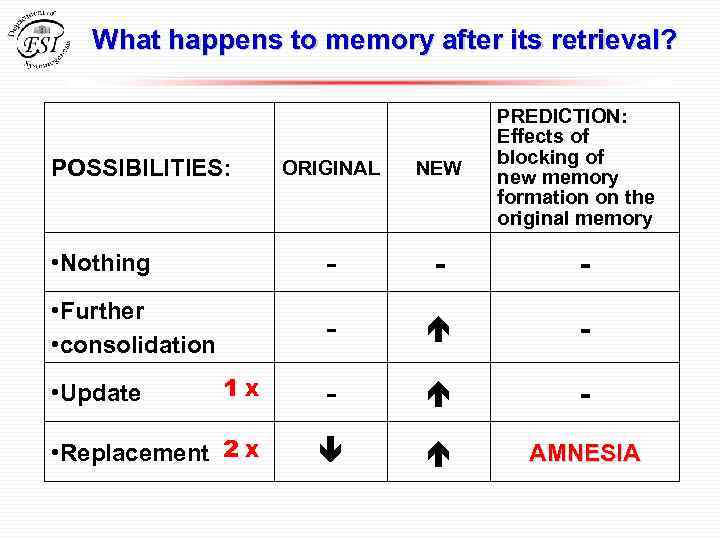What happens to memory after its retrieval? POSSIBILITIES: PREDICTION: Effects of blocking of new