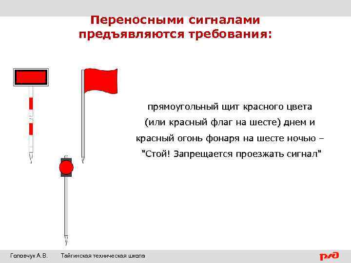 Переносными сигналами предъявляются требования: прямоугольный щит красного цвета (или красный флаг на шесте) днем